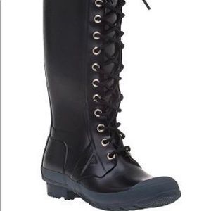 Tall Lace Up Hunter Rain Boots Black